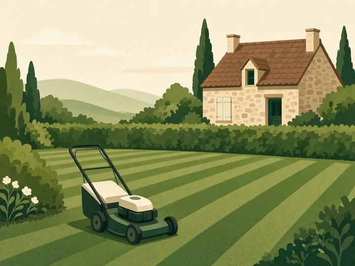 Illustration d’une tondeuse sur une pelouse fraîchement tondue